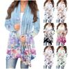 Fashion Floral Print Casual Women Cardigan Jacket Medium Length Coat