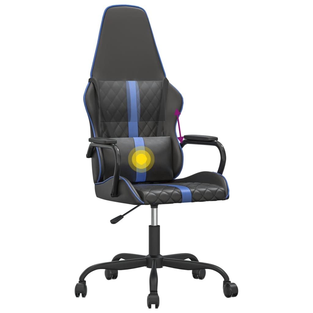 Gaming Chair with Massage Function Blue and Black Artificial Leather