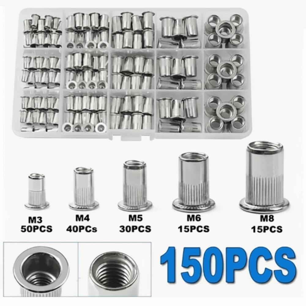150/165Pcs Assorted Sizes Rivet Nut Kit SAE & Metric Nutsert Kit DIY Projects