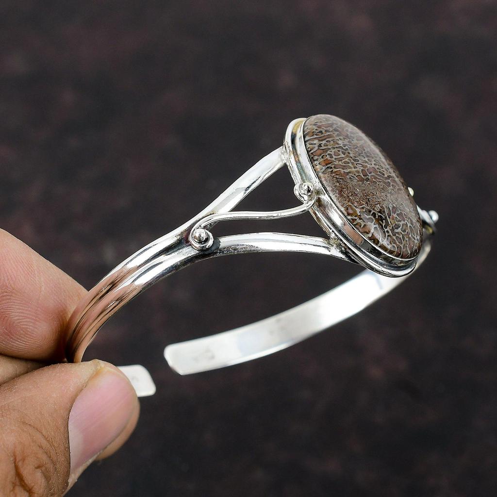 Браслет из кости динозавра с драгоценными камнями, браслет ручной работы, новый браслет-манжета, браслет из стерлингового серебра 925 пробы, регулируемый браслет-манжета, подарок на годовщину для мамы