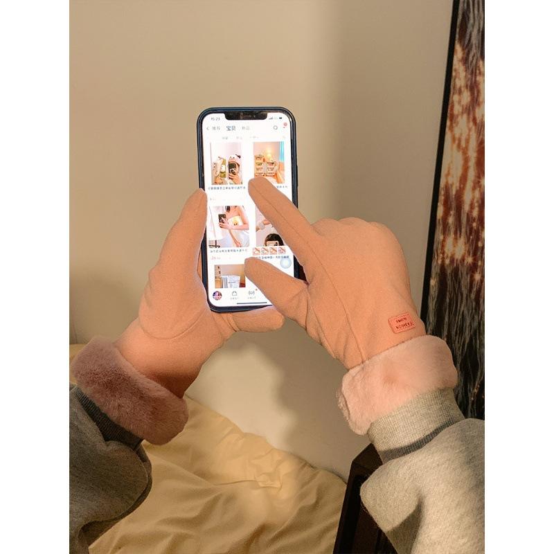 Замшевые перчатки зимние женские флисовые утепленные