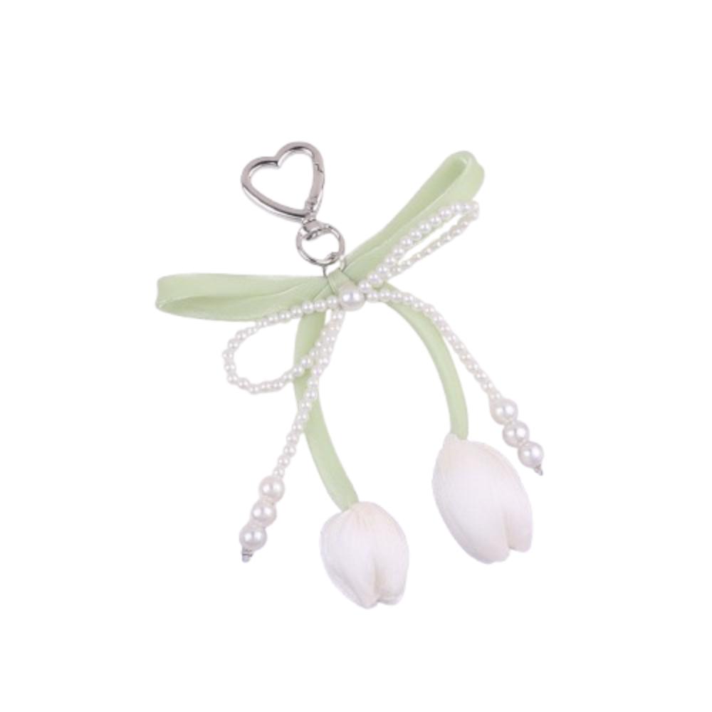 Lovely Handmade Pearl Tulip Keychain Car Keyring Fashion Tulip Pendant Creative 15cm Heart Bag Charm Bag Ornament
