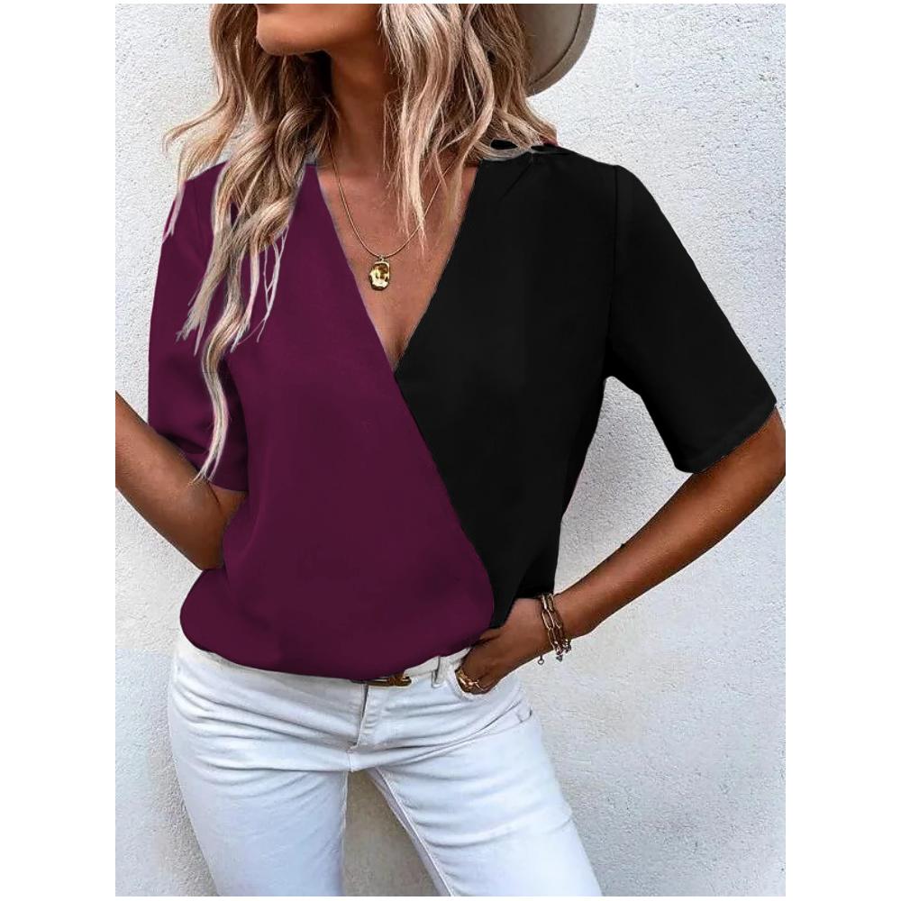 Женская футболка, простая модная футболка с v-образным вырезом и коротким рукавом в полоску, женская футболка в стиле Харадзюку, свободная одежда, женские пуловеры, топы