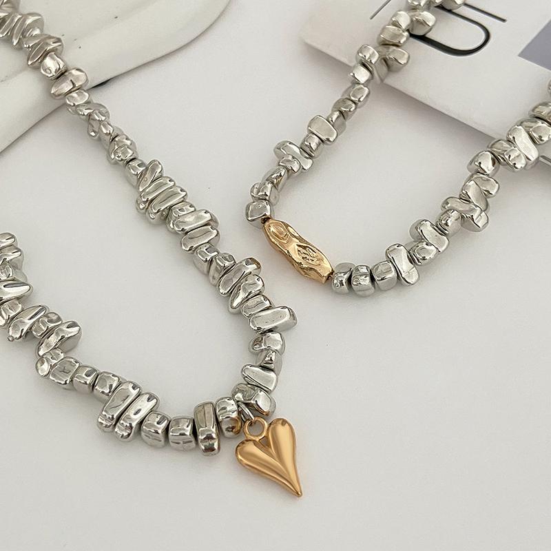 Retro Irregular Beaded Heart Pendant Jewelry Sets for Women Punk Style Design Earrings Mixed Color Rings Necklace Set Accessory
