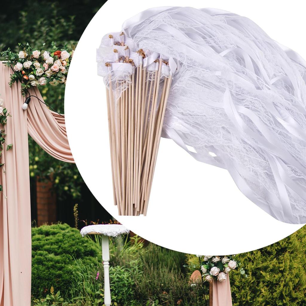 20Pcs Ribbon Wands Wedding Streamers Stick Fairy Wand Photo Props Decorations
