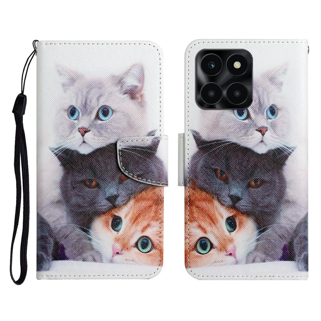 Protective Case for Honor X6c 4G/X6b 4G/X6a 4G/X5b/X5b Plus Pattern Printing Leather Folio Phone Cover with Wrist Strap