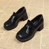 2024 Осень Новый стиль Женские туфли на высоком каблуке для отдыха Кожаные туфли в британском стиле на платформе Коричневые мокасины на толстом каблуке