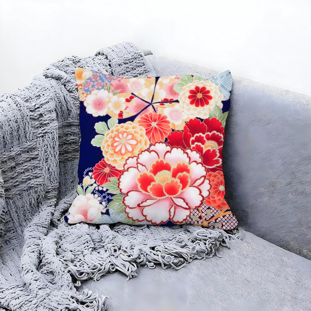 Traditional Chinese Floral Pattern Cushion Cover Premium Comfort Reversible Pillow Cove in One Design for Any Room Car Interior