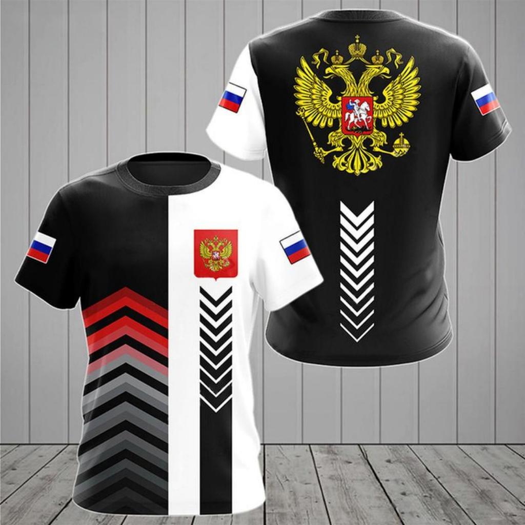 Russian Flag Printing Men's New Short-sleeved O-neck Shirt Men's T-shirt Sports Cool Oversized Clothing