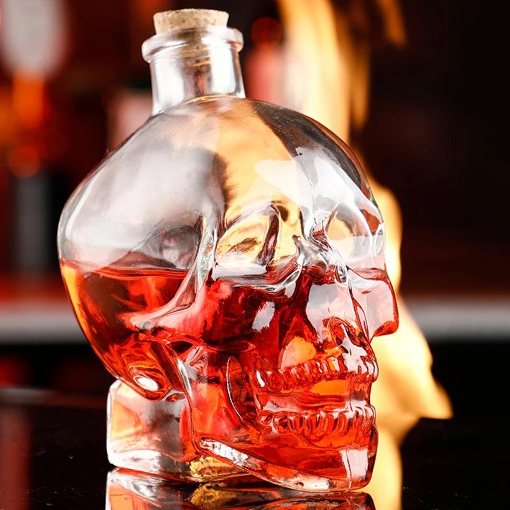 Glass Skull Head Cup 100-750ML Water Bottle Creative Skull Head Wine Bottle Halloween Gift