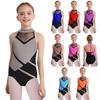 Girls Gymnastics Leotard Strappy Back Design Color Block Pattern Glittery Rhinestone Performance Dance Costume