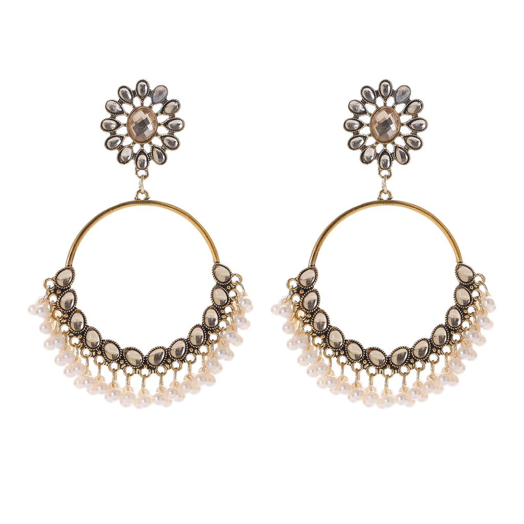 Indian Jhumka Zircon Vintage Bell Tassel Earring Boho Antique Ethnic Copper Plated Drop Hanging Earrings For Women Pendientes