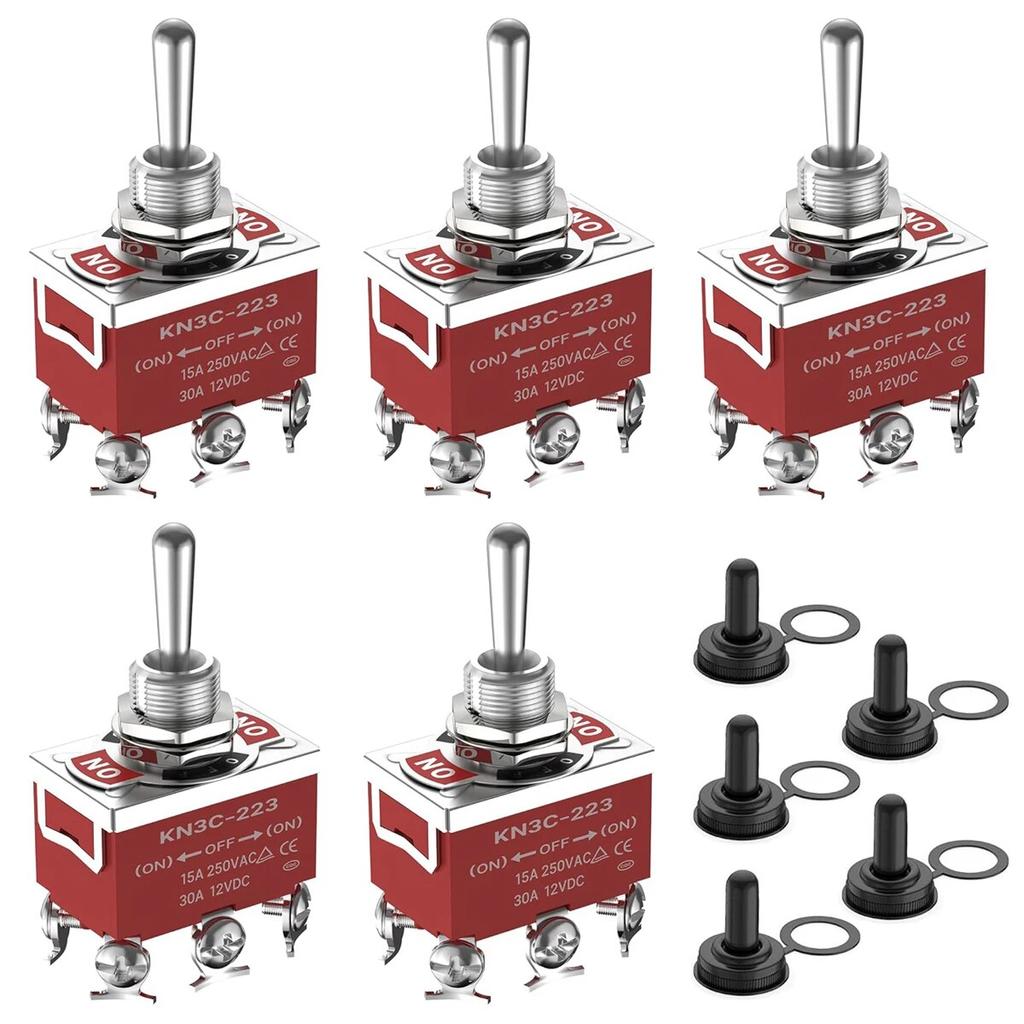 5pcs Waterproof Toggle Switch 12V Marine ON Off ON SPDT 12 Volt DC 30A Heavy Duty 3 Way Toggle Switch with Boot Cap Cover