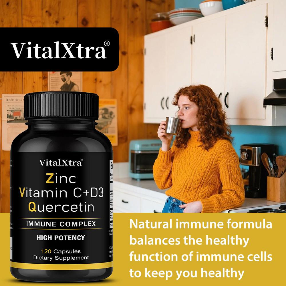Zinc Quercetin 500 mg, containing Vitamin C, D3 and bromelain, 120 capsules, vegan formula.