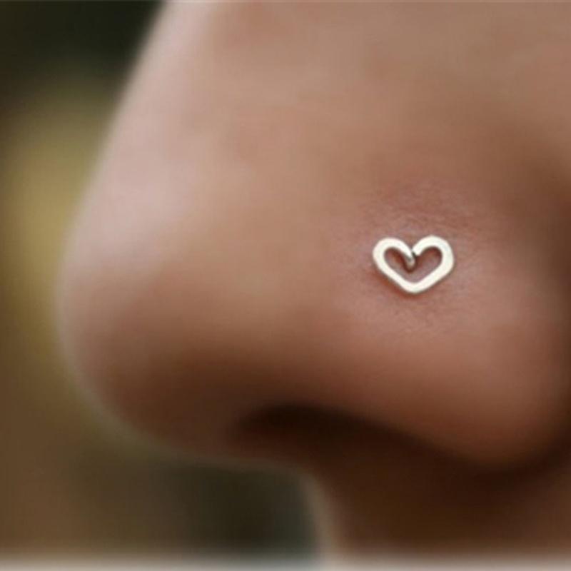 1pcs Sterling Heart Nose Studs SHAPES Pins Rings Womens Jewellery