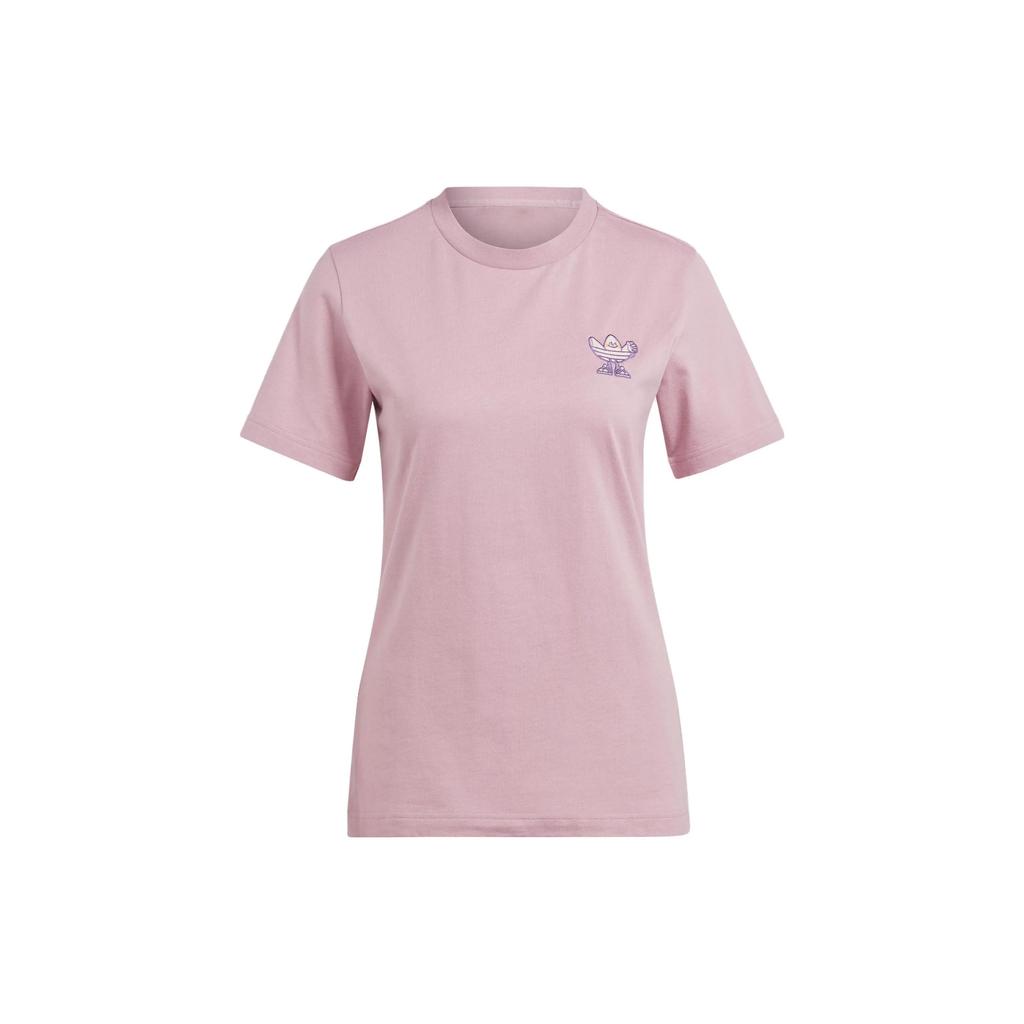 Adidas Originals T Shirts Women's Magical Purple Pink Crew Neck Moderate Straight Fit (Unisex) T-Shirts IN4127