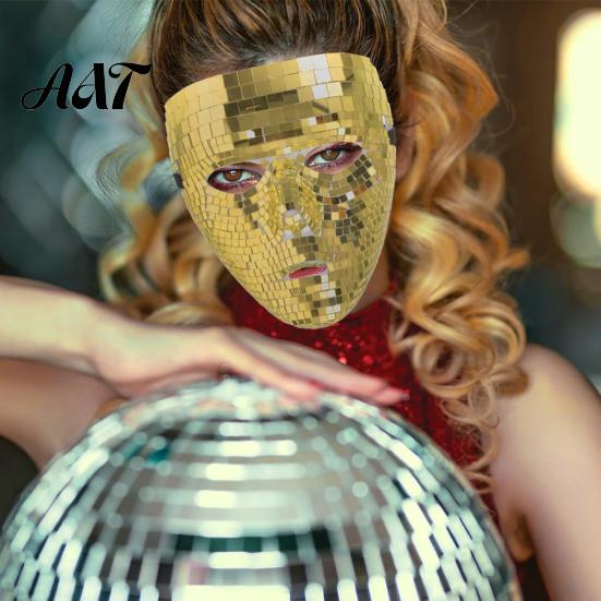 Comfortable Mirror Mosaic Mask Halloween Disco Ball Mask, Breathable Masquerade, Sparkling Gold Glitter Party Costume for Dance Performance,
