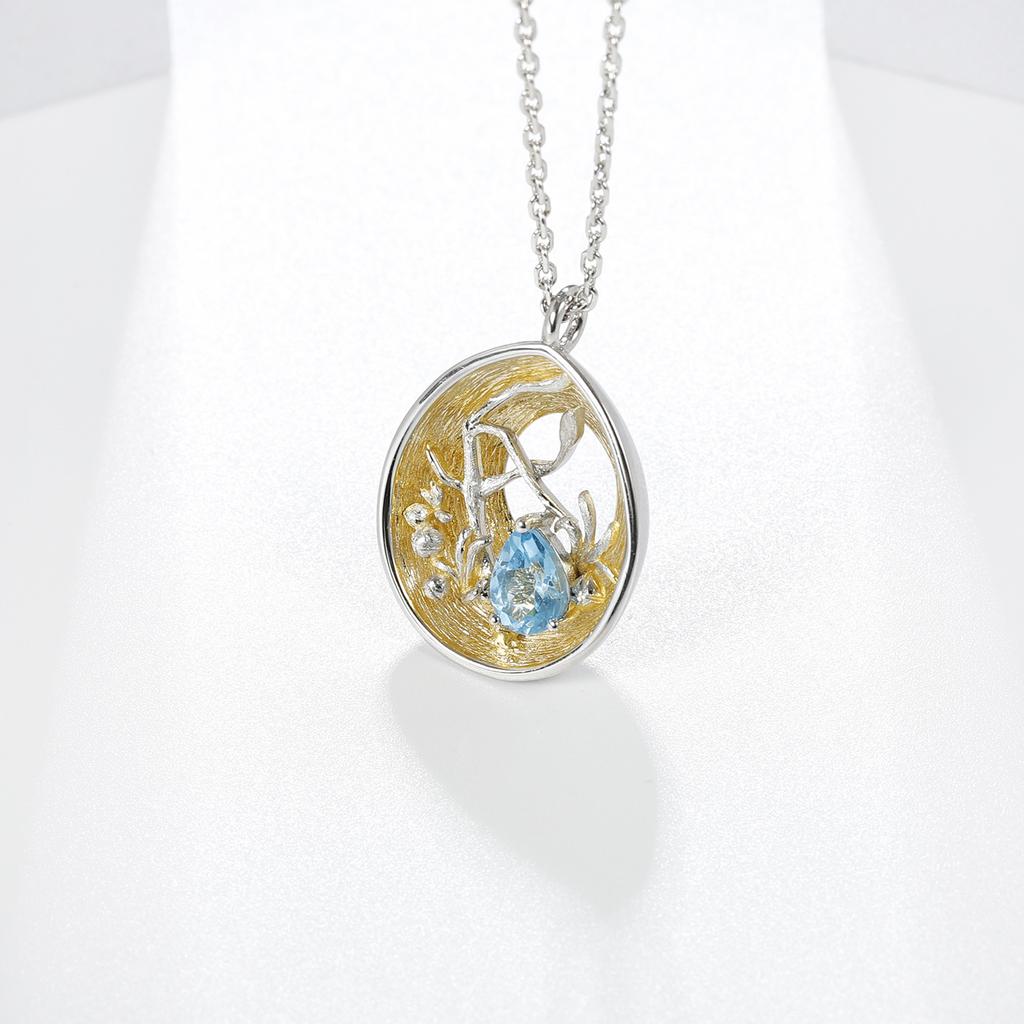 Original Designer Gemstone Pendant with Silver Chain Personalized Design S925 Silver Inlaid Natural Topaz Necklace Pendant