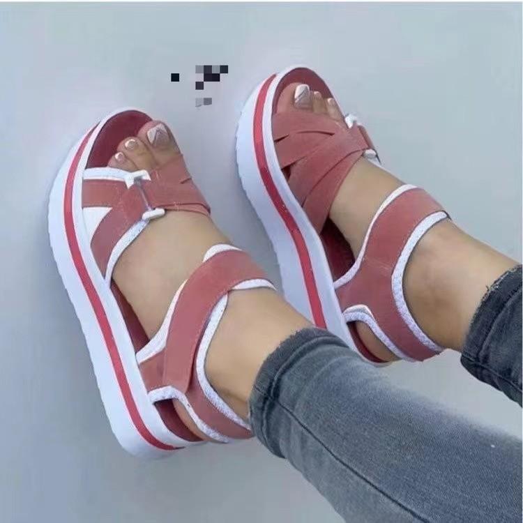 2025 New Foreign Trade European and American Large-size Platform Sandals Women's Supply Flat-bottomed Velcro Women's Beach Sandals