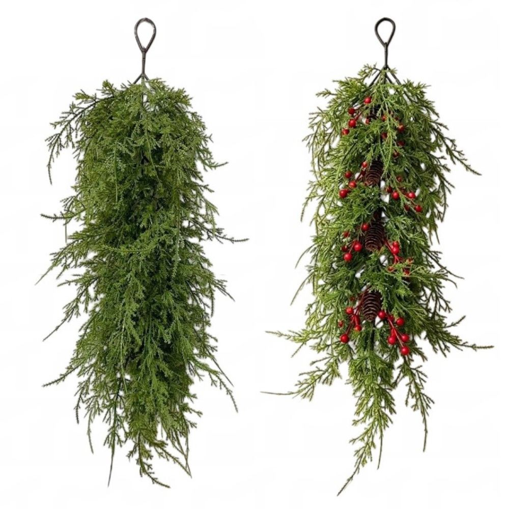 With Red Berries & Pine Cones Christmas Teardrop Door Swag DIY Hanging Door Greenery Front Door