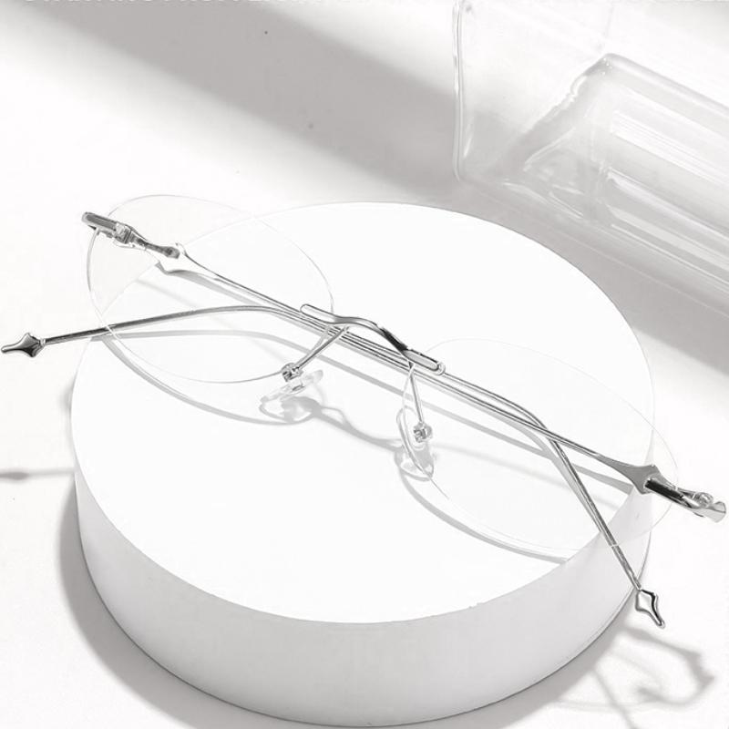 Овальные безободковые оптические очки без диоптрий для женщин, модные женские очки, блокирующие синий свет, серебристые, золотистые, аксессуар-звезда, очки