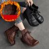 Flat Bottom Plush Warm Cotton Boots Solid Color Retro Genuine Leather Women's Short Boots