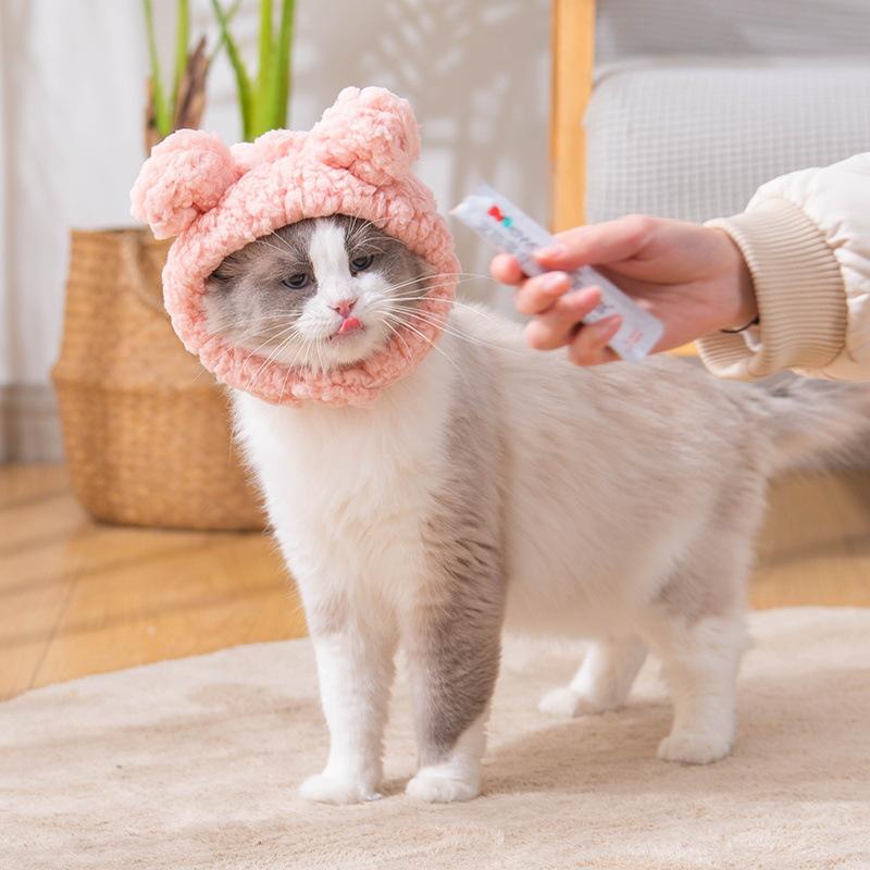 Cute bear ear cat headwear birthday costume plush cat hood hat for small dogs pet accessories