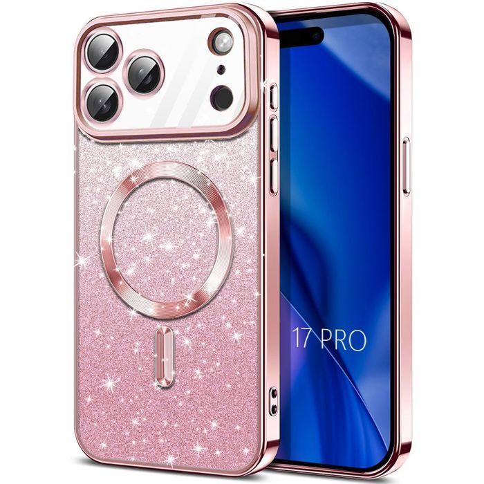Coque de Protection - BOOLING - pour iPhone 17 Pro - Silicone avec Cercle Magnétique - Scintillant Rose