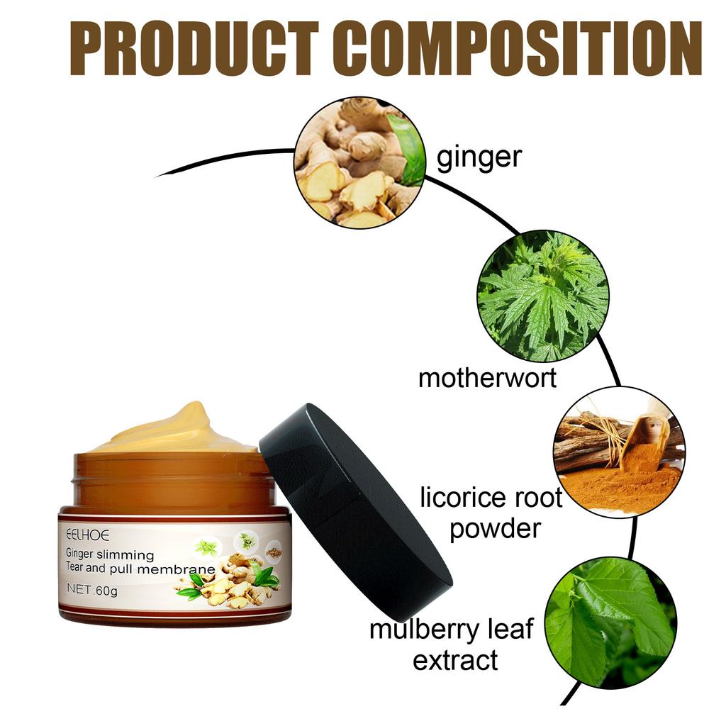 EELHOE 60g Ginger Fat Burning Cream Anti-cellulite Effective Fat Loss Slimming Body Fat Reduction Cream Massage Full Leg Body Waist Mask