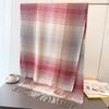 Color Blocked Plaid Long Scarf with Tassel Thick Soft Warm Imitation Cashmere Shawl Versatile Neck Scarf for Autumn Winter