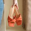 Fashion New Summer Green Orange Women Slippers Solid Color Shoes Classic Square Toe Flip Flops Beach Med Heel Slides Mules