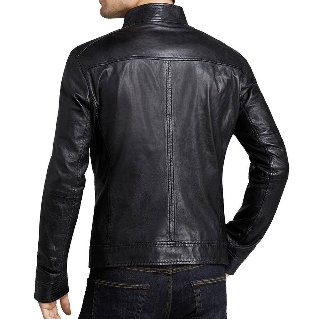 SKINOUTFIT Мужская куртка из натуральной овчины черного цвета, стильная мотоциклетная куртка-бомбер, байкерская верхняя одежда MJ 124