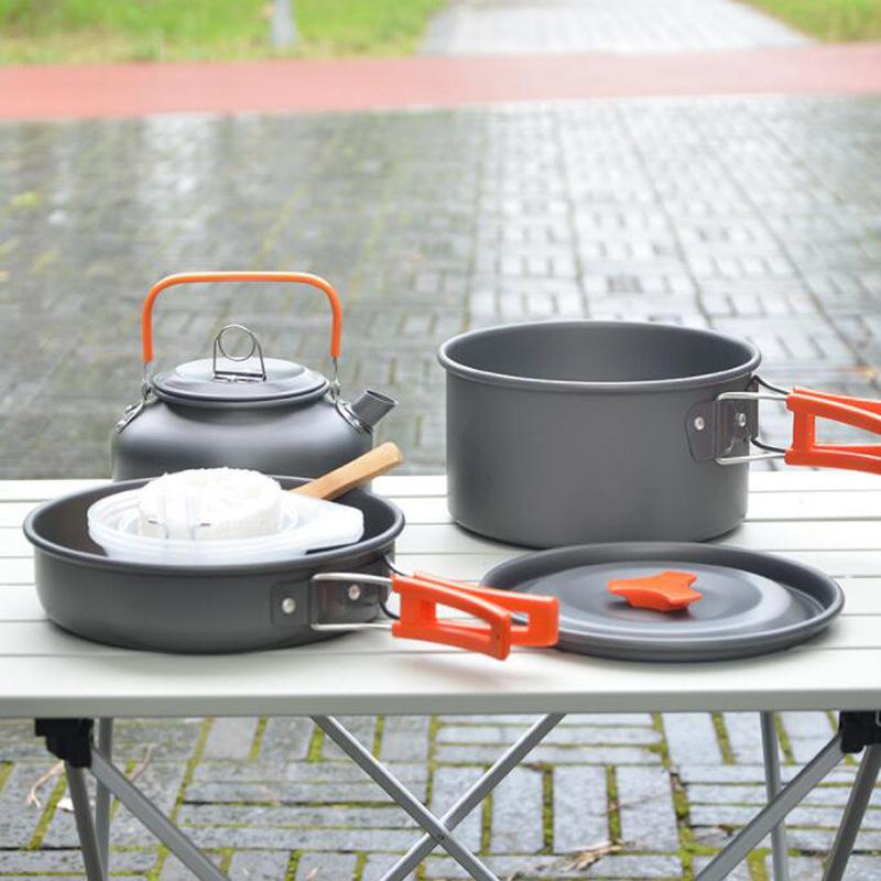Спортивный уличный чайник, комбинация горшков с аксессуарами, материал из оксида алюминия, портативный набор посуды для кемпинга на 2-3 человека