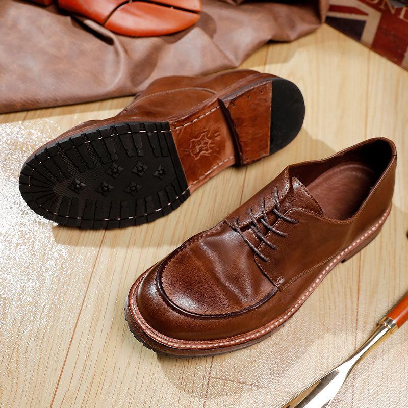 Мужские повседневные универсальные кожаные туфли ручной работы Goodyear Craft из натуральной кожи с подошвой, промытые в стиле ретро