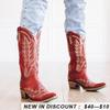 IPPEUM Red Western Cowboy Boots For Women Embroidered Pointed Toe Shoes Free Shipping Knee High Wide Calf Cowgirl Boots