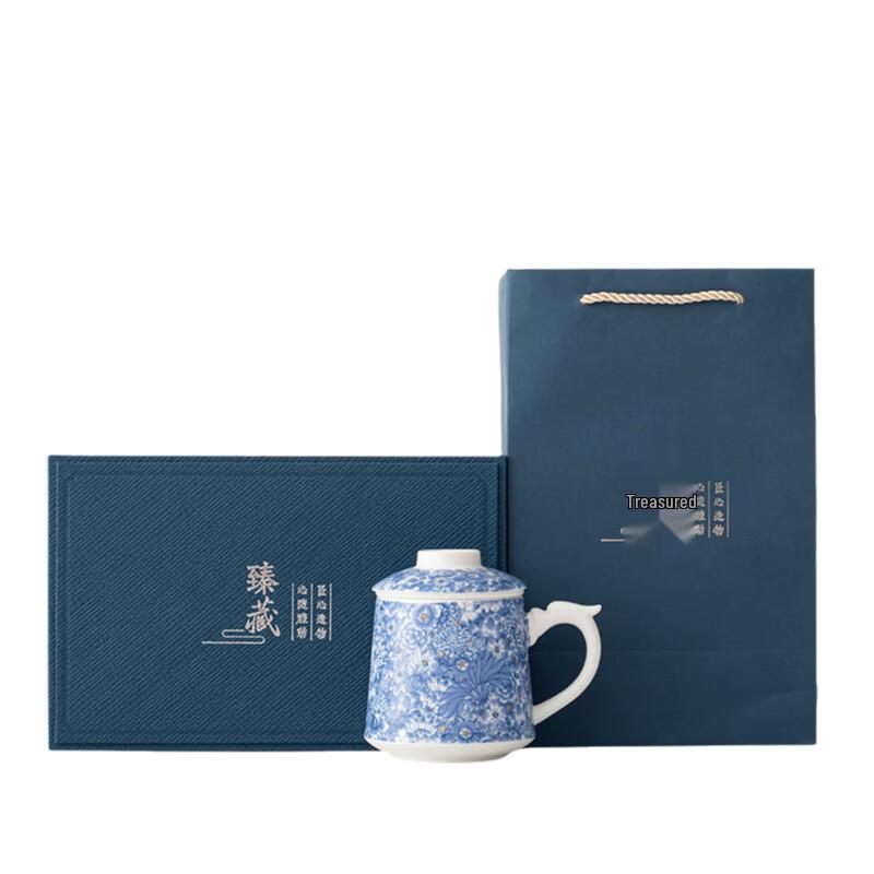 Golden Silk Bamboo Rhyme White Porcelain Office Cup with Jade Dragon Handle