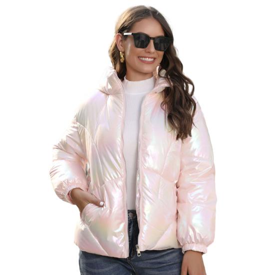 Женская зимняя хлопковая куртка, толстая теплая куртка-стойка с воротником-стойкой, защита шеи, ветрозащитная, с гладкими поверхностными карманами, пальто на молнии, теплое пальто-пуховик