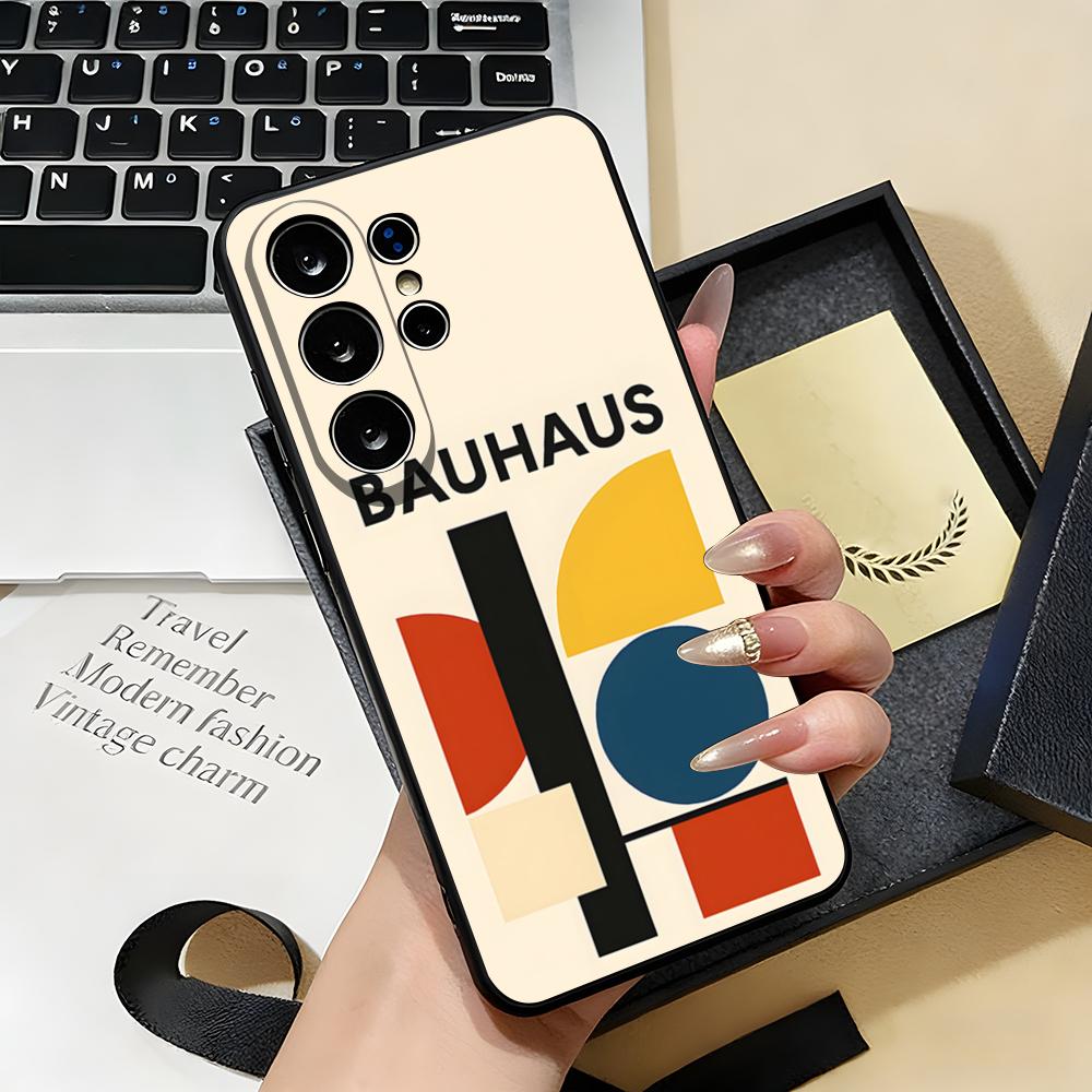 Abstract Bauhaus-style Phone Case For Samsung S26 S25 S24 FE S23 S22 S21 Plus S20 Ultra Note20Ultra Black Soft Shell