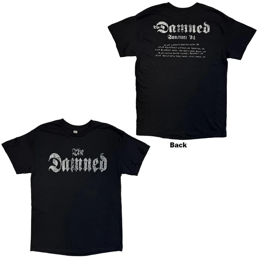 The Damned TShirt Distressed Logo EU Tour Summer 24 Black Back Print Ex
