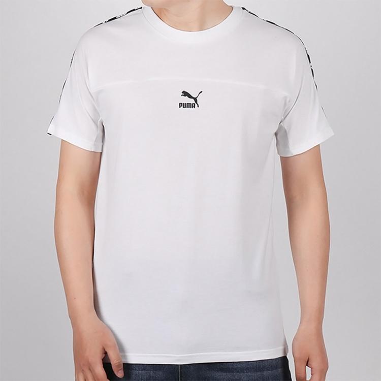 Puma Logo Sports Round Neck Pullover Short Sleeve T-Shirt Men Tops White 595959-02