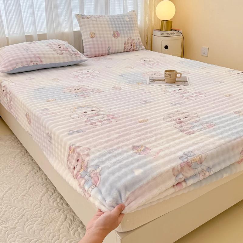 Fluffy Plush Fitted Bed Sheet Cartoon Long Hair Fleece Bed Cover for Double Bed Fundas De Colchón Winter Warm Mattress Cover