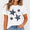 Denim Texture Stars T-Shirt Chic Patchwork Aesthetic White Tee