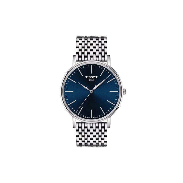 Tissot Кварцевый механизм 50 метров Водонепроницаемость Мужские Часы Часы 40 мм Синий циферблат Корпус из нержавеющей стали T143.410.11.041.00