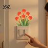 Night Glowing Sticker Glow-in-the-Dark Tulip Switch Sticker, Waterproof Floral Wall Decoration Decal, Peel Removable and Stick Light for Bedroom