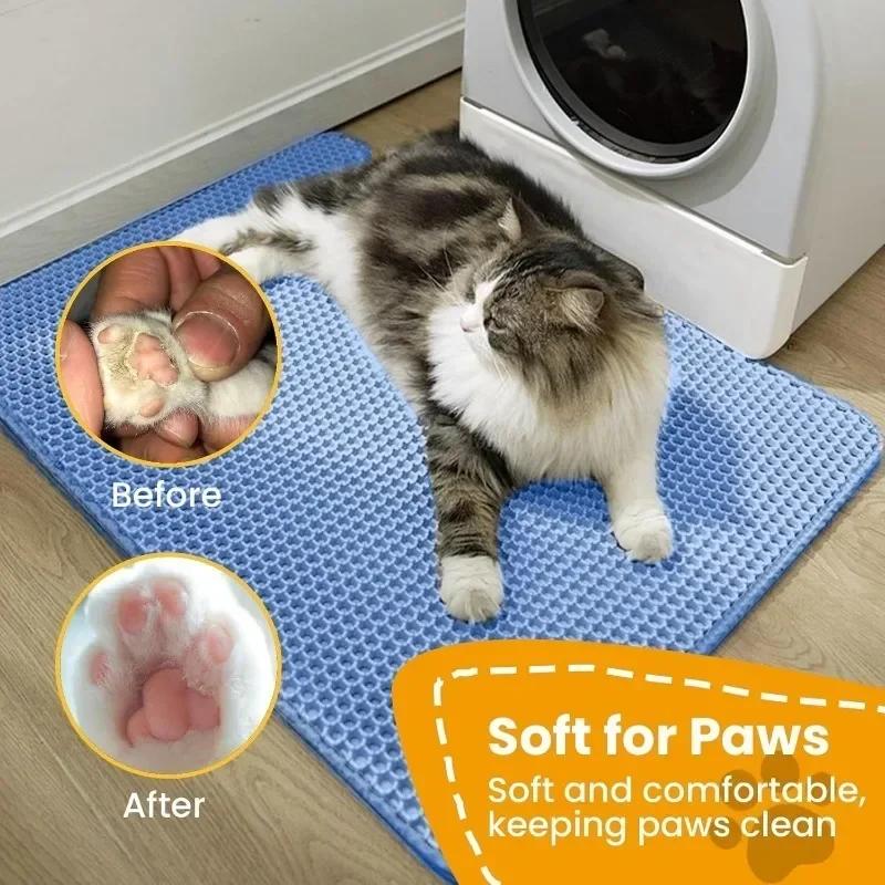 Large honeycomb double litter trap mat, non-slip waterproof and urine-proof litter box mat, kitten supplies and essentials