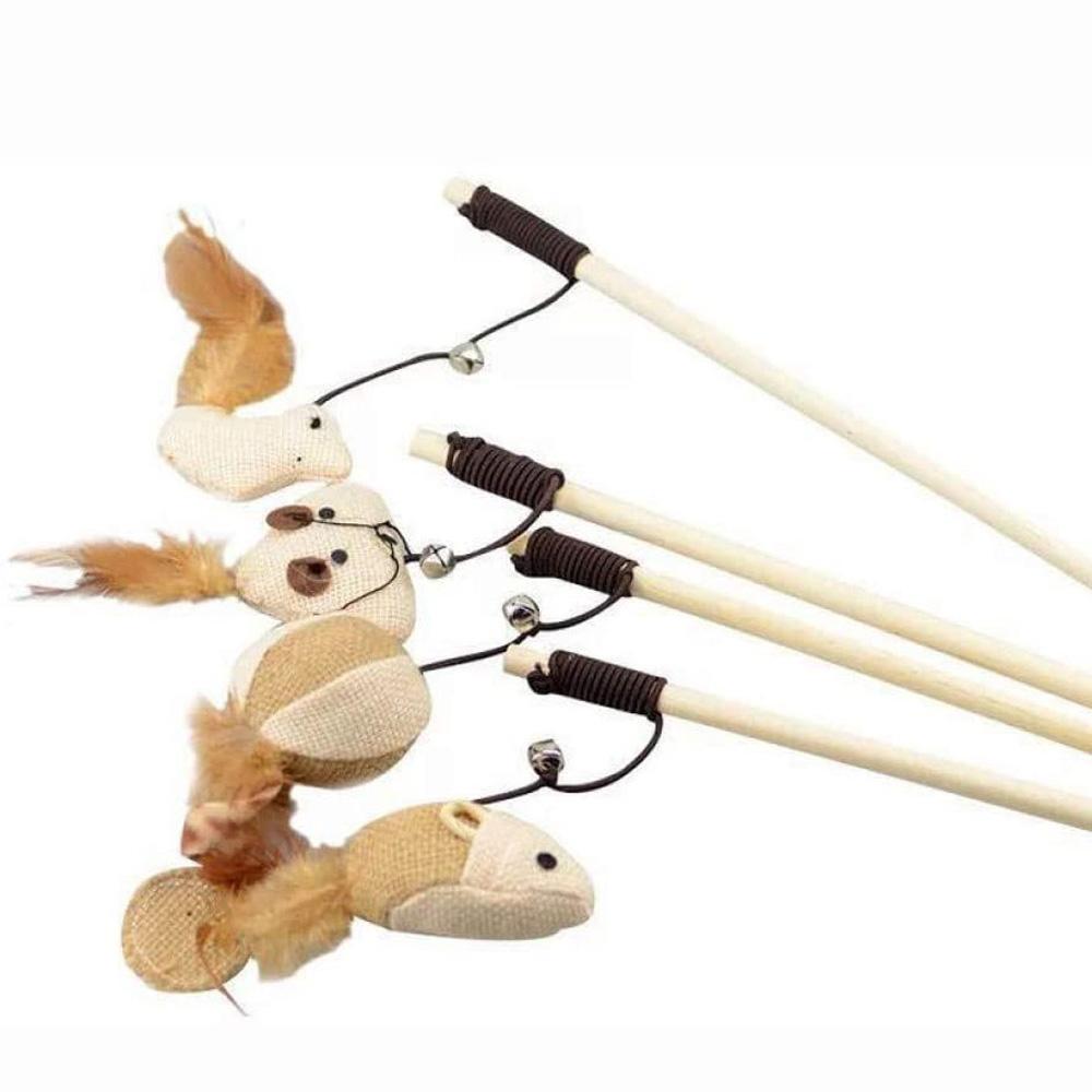 Kitten Feather Scratching Mouse With Mini Bell Tease Cat Rod Cat Toy Pet Supplies Interactive Stick