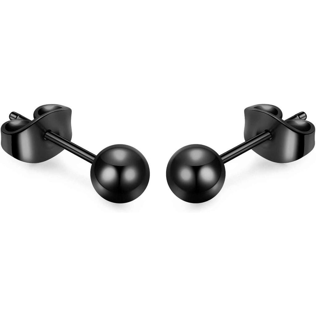 5 Pairs 316L Stainless Steel Round Ball Studs Earrings 3mm-7mm Ball Earrings Studs Set for Women Men, Black