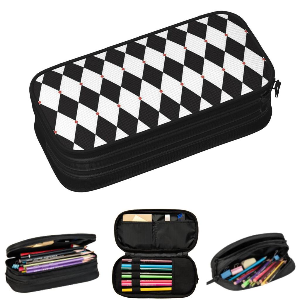 Harlequin Plaid Playing Cards Pencil Cases for Students Gifts Pen Box Pencil Bag Large Storage Pencil Pouch