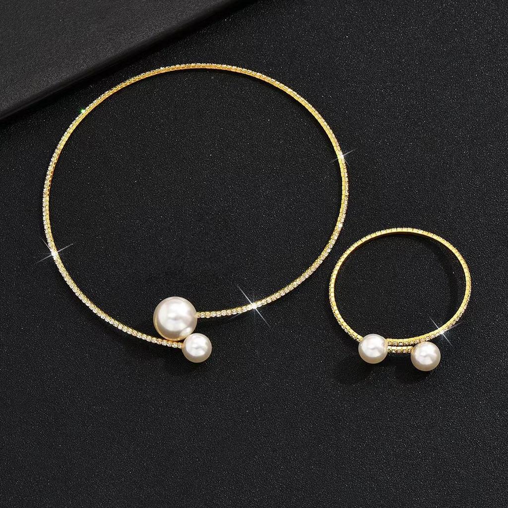 Элегантный набор чокер, браслет и ожерелье из жемчуга и страз для свадеб и вечеров