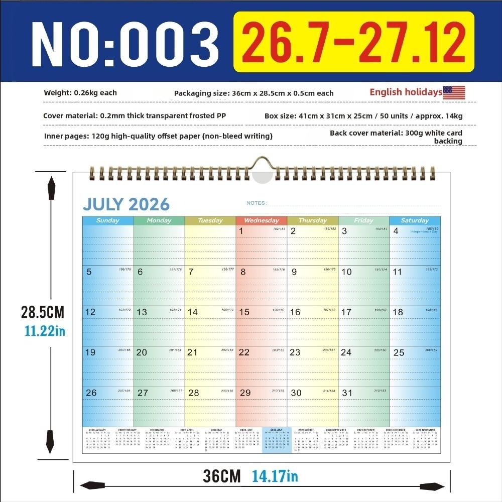 Holidays Marked Wall Calendar Thick Paper Asian New Year Calendar English Calendar Wall Decoration